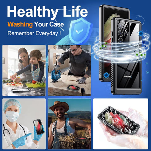 Hualele Waterproof Case for Galaxy S21 Ultra, Built-in Lens & Screen Protector, Rugged Heavy Duty Shockproof IP68