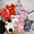 LUVI Plush Furry Case for iPhone 12, Cute Cartoon Bear Ear with Bling Glitter, 3D Diamond Bowknot, Gray