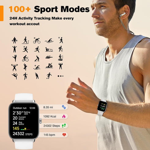 Fitpolo Smart Watch for Men Women, 1.8” Touchscreen, Bluetooth Call, Alexa Built-in, IP68 Waterproof Fitness Tracker