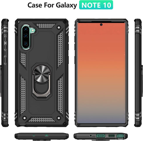 Samsung Galaxy Note 10 Case with HD Screen Protectors, Military-Grade Metal Ring Holder, Shockproof Cover