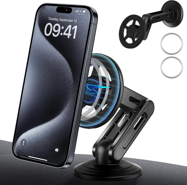 MagSafe Car Mount Dashboard, 360° Rotation All-Metal Magnetic Phone Holder for Car Dash, Hands-Free for iPhone 15 Pro