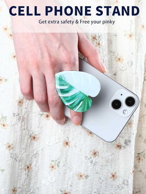 Macarrie 8 Pcs Tropical Leaves Phone Holder Green Plant Cell Phone Grip Holder Monstera Philodendron Anthurium Mobile