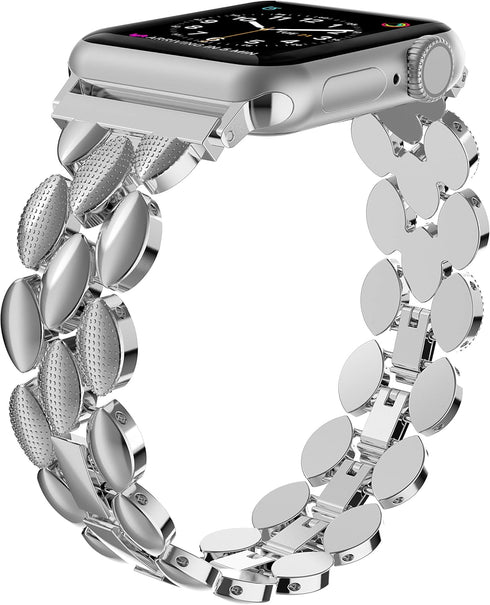 Moolia Elegant Metal Strap for Apple Watch Band, 38mm 40mm 41mm, Silver Fashion Replacement Strap