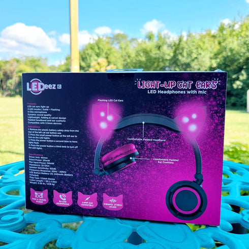 Wired Pink LED Cat Ear Headphones with 3.5mm Jack Plug