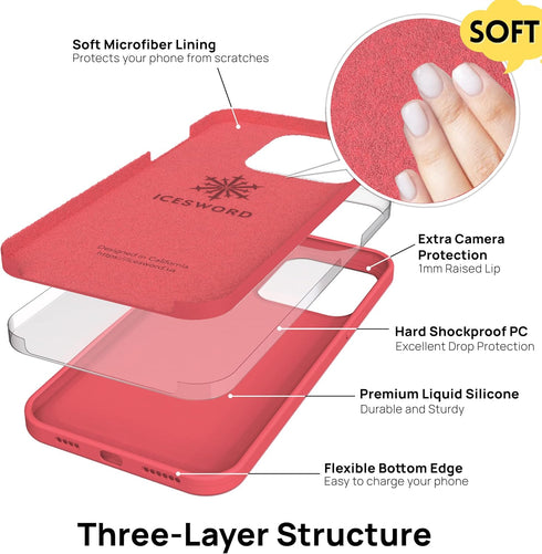 IceSword Compatible iPhone 14 Pro Case - Berry (2022), Liquid Silicone, Slim Full Body Protective, Hot Pink