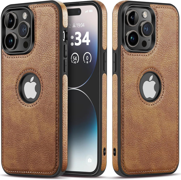 Luxury Leather Phone Case for iPhone 15 Pro Max (2023, 6.7”) - Classy Design, Ultra Slim, Non-Slip Grip, Full Body