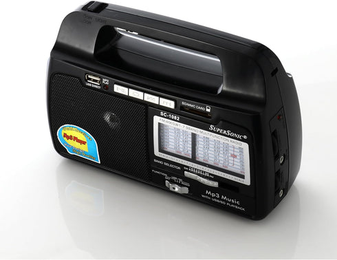 Supersonic 9 Band AM/FM/SW 1-7 Portable Radio, High Sensitivity Receiver, Rechargeable Battery, Torch Light
