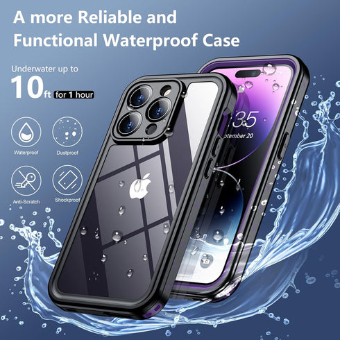SPIDERCASE iPhone 14 Pro Case - Waterproof with Built-in Lens & Screen Protector, 12FT Military Shockproof, Purple