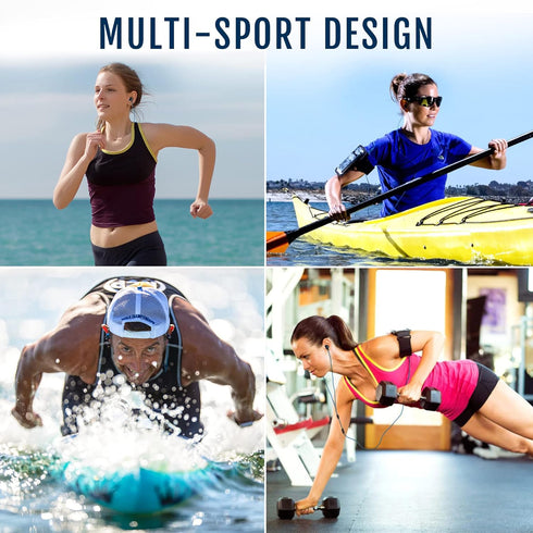 H2O Audio Surge+ Swim Headphones | 100% Waterproof, Noise Canceling, Dustproof, Black/Blue