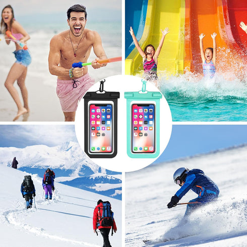 Waterproof Cell Phone Case, IPX8 Phone Pouch for iPhone 15 14 13 Pro Max Plus Galaxy S22 S23, 2 Pack (Black+Light Green)