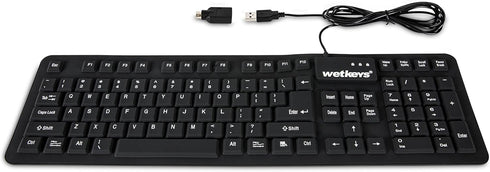 WetKeys Professional-Grade Full-Size Flexible Silicone Washable Keyboard (USB) (PS/2) (Black) | Soft-Touch Comfort