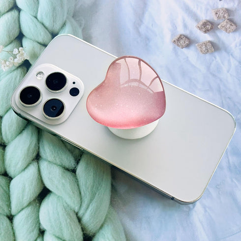 Expanding Mobile Cell Phone Grip, Heart Shape Glass Holder for Smartphones, Collapsible Stand (Pink)