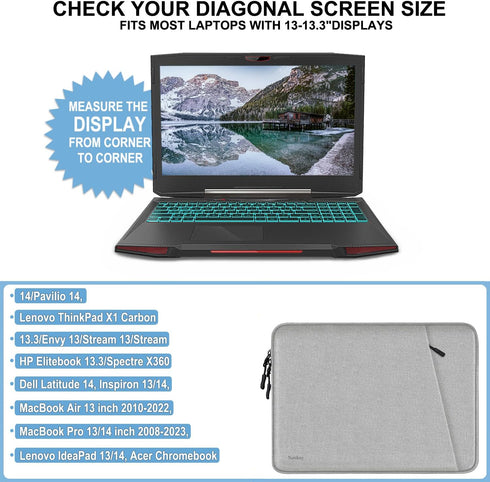 13.3 Inch Laptop Sleeve Case, Shockproof Protective Cover with Accessories Pocket, Compatible with MacBook Air/Pro