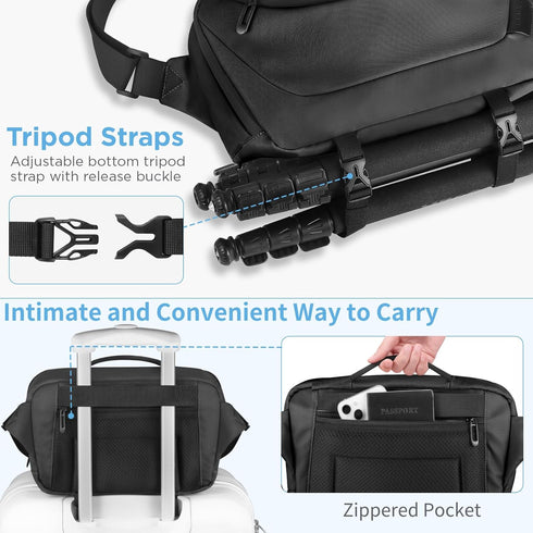 Waterproof Camera Sling Bag with Tripod Holder, Crossbody Case for DSLR/SLR/Mirrorless Photographers - Black