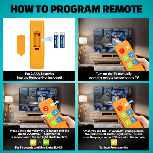 EZClicker (2xAAA TV Remote for Seniors, Extra Simple Big Button Remote (Orange) Works with Major TV Brands, NOT