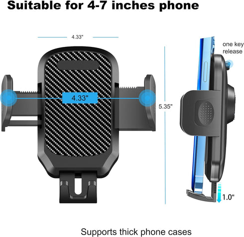 Quyee 4-7 Inch Phone Holder Car, Rear View Mirror Phone Holder - Aluminum Alloy Mount Multi-Angle Adjustment Rotatable
