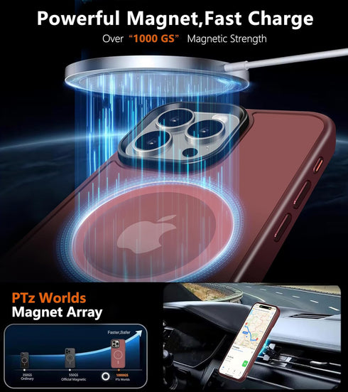 for iPhone 15 ProMax Case - Strong Magnetic Maroon Designed for iPhone 15 Pro Max Case 6.7”, Military Grade Drop Tested, Compatible with MagSafe, Slim Frosted Cases, Skinny Ultra Thin