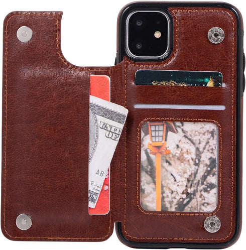 UEEBAI Case for iPhone 11, Luxury PU Leather with Magnetic Clasp, Card Slots, Stand Function, Black