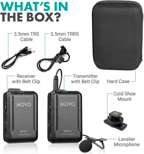 Movo WMX-1 2.4GHz Wireless Lavalier Microphone System, Compatible with DSLR Cameras, Camcorders, iPhone, Android