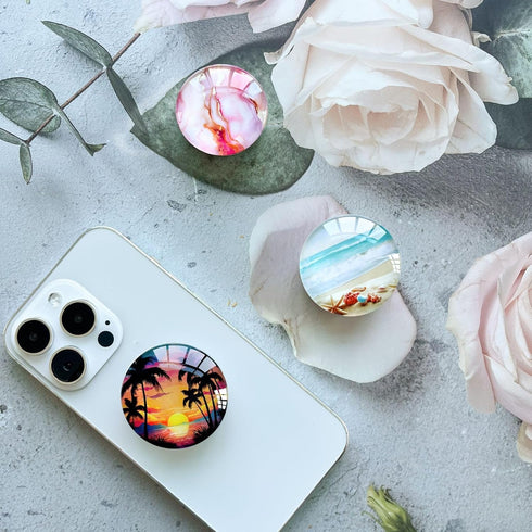 Translucent Clear Phone Grip with Expanding Kickstand, Cell Phone Collapsible Stand Beach Ocean Starfish Design for