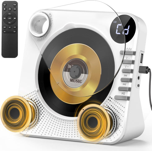 Greadio CD Player with Bluetooth, Desktop CD Player for Home,HiFi Speakers,Remote Control,USB,LED Display,Timer,Repeat,EQ