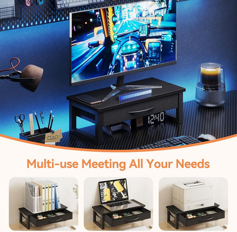 HEWORLIF 2-Tier Computer Monitor Stand Riser, Desk Organizers and Accessories with Drawer, Laptop Stand for Desk