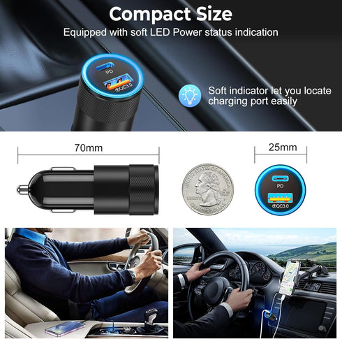 Car Charger USB C 3-Pack - Ancekoy 38W Dual Port PD + QC 3.0 Car Charger Adapter for Fast Charging iPhone 15 14 13 12