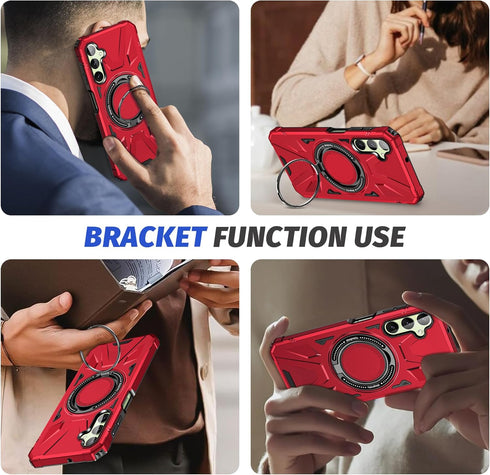 Red Galaxy A15 5G Phone Case: Dual Layer Heavy Duty Protection, Screen Protector, 360° Ring Holder, Camera Lens
