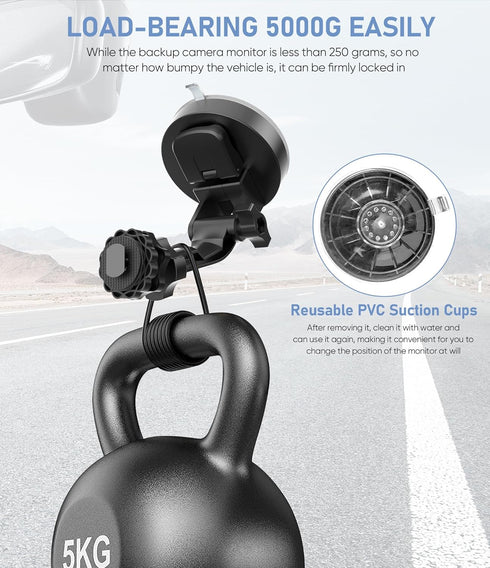 Backup Camera Monitor Mount,(7/9 inch) Large Dual Suction Cup Reverse Camera Monitor Mount,Windshield Holder for Rear View Monitor,Car Display Monitor Bracket for RVs,Trucks,Vans