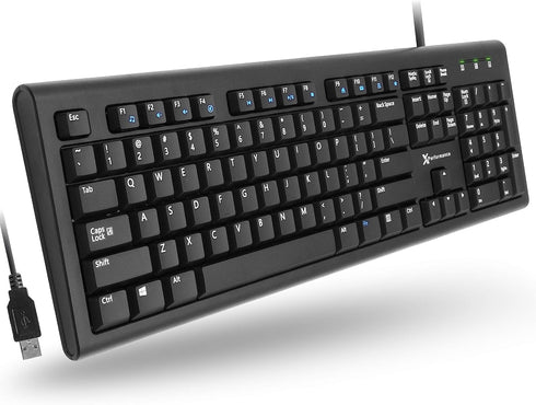 X9 Performance Wired Keyboard - USB Computer Keyboard Coated with Silver Zinc Zeolite, 5FT Cable for Laptop, PC,