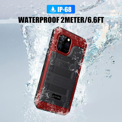 Mitywah Waterproof Case for iPhone 13 Pro Max, Heavy Duty Armor Metal Case, Shockproof Built-in Screen Protector, Red