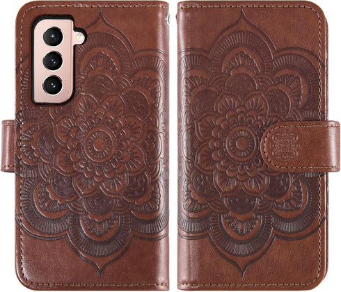 Asuwish Wallet Cover for Samsung Galaxy S21 5G 6.2 inch, Flower Leather Flip with Tempered Glass Screen Protector