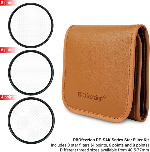 PROfezzion 72mm Star Filter Kit - 3 Pieces Adjustable Cross Screen Starburst Filter for Nikon Z6 Z7 Fujifilm X-T3 & More