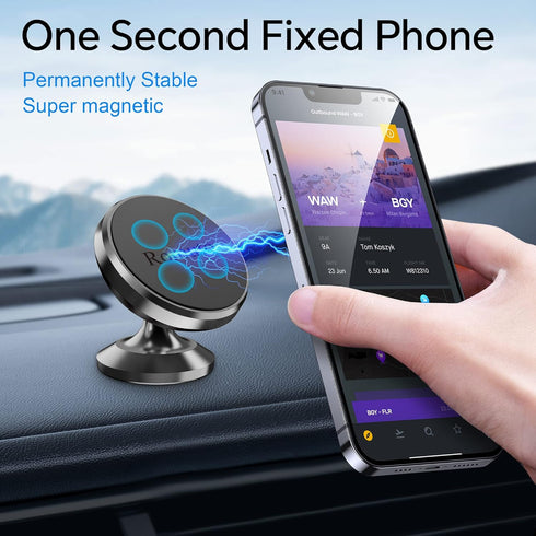 Magnetic Phone Holder for Car Dashboard, 2-Pack with Strong Magnet & 4 Metal Plates, 360° Rotation Universal Dash Mount