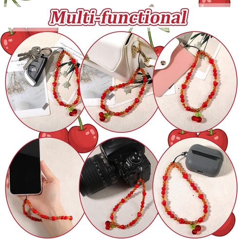 Lusofie cherry phone charm Universal - phone charm wrist strap For Cases Camera Bags Keychains - Cell Phones beaded