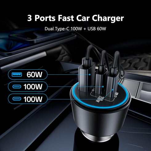 ROADRESS 200W, 100W PD3.0/QC4.0/PPS 16/15/14/13/12, S22/S21 USB C Car Charger Fast Charging Dual PD Type C Car Charger