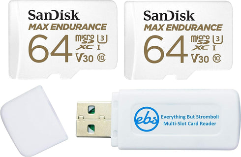 SanDisk MAX Endurance 64GB TF Card MicroSDXC (2 Pack) for Dash Cams & Home Security with Card Reader Bundle