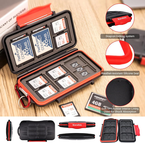 Kiorafoto 36 Slots Memory Card Holder Case Storage Protector Wallet for TF MSD Micro SD SDHC SDXC CF with Carabiner