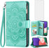 Asuwish Wallet Case for Samsung Galaxy A22 5G/Celero 5G - Flip Card Holder, Tempered Glass Protector, Green.