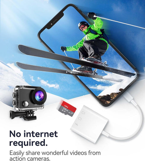 SD Card Reader for iPhone iPad, Oyuiasle Trail Game Camera SD Card Viewer with Dual Slot for MicroSD/SD