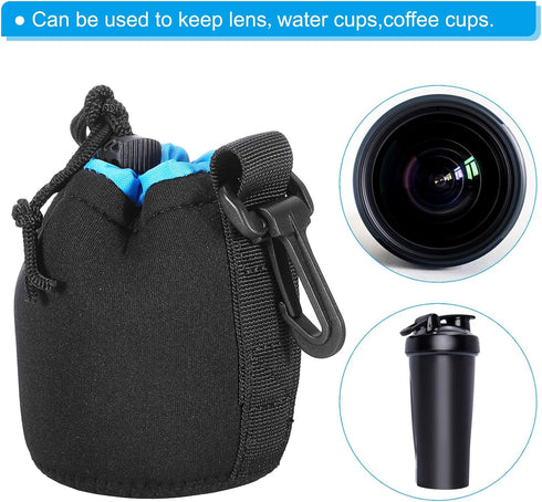 PATIKIL Camera Lens Bag, 2 Pcs Drawstring Lens Pouch with Thick Neoprene for DSLR Lens, Black, Blue