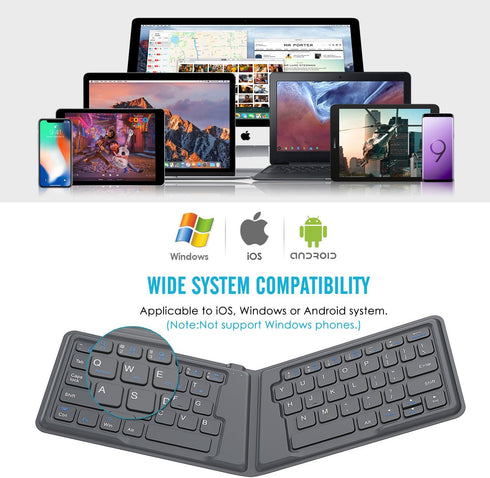 MoKo Foldable Bluetooth Keyboard, Ultra-Thin Rechargeable Portable Wireless Keyboard for Laptop, iPhone, iPad, Gray