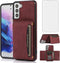 Asuwish Phone Case for Samsung Galaxy S21 5G 6.2 inch Wine Red Wallet Cover with Tempered Glass Protector & PU Leather