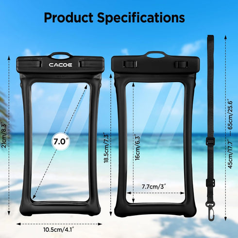 CACOE Floating Universal Waterproof Phone Case 2 Pack (Black+Pink) - IPX8, fits up to 7.0", with adjustable neck