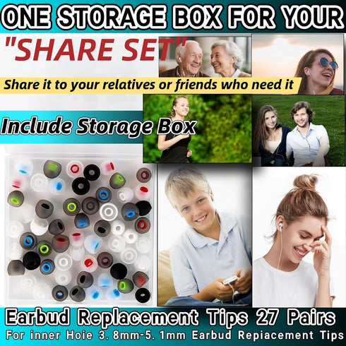 Zijipjy 54Pcs 3.8mm -5.1mm) 3 S/M/L,9 Earbuds Replacement Tips Silicone Earbuds Cap Replacement Pieces Earbud Covers
