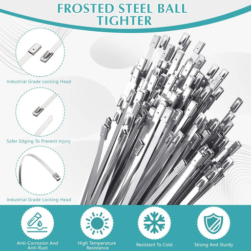 LEIFIDE 500 Pcs Heavy Duty Metal Zip Ties, 304 Stainless Steel Self Locking Cable Ties, 5.9 Inch