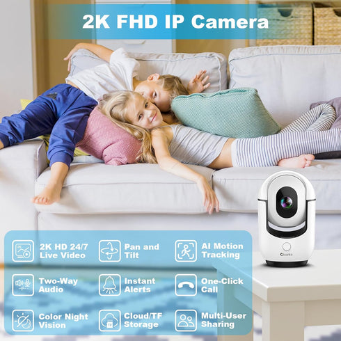 Cloarks 2K 2-Way 24/7, 2 Pack Pan/Tilt Security Camera, WiFi Indoor Cameras for Home Security with AI Motion Detection