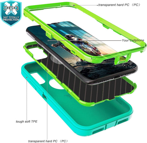 YmhxcY Shockproof Case for iPhone XR, 3-Layer Durable Phone Cover for Apple iPhone XR 6.1", Aqua Blue and Lime Green