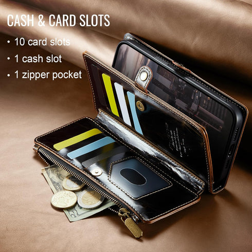 Defencase iPhone 11 Wallet Case, RFID Blocking Card Holder for Women and Men, PU Leather Magnetic Snap Flip Case, Coffee