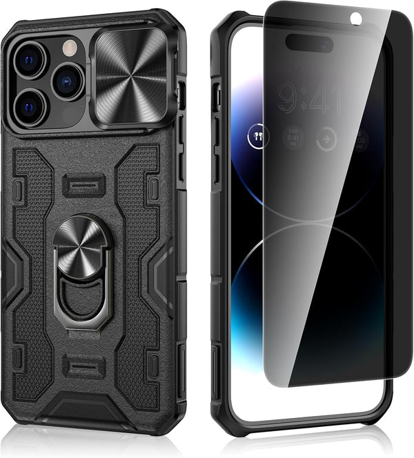 VEGO iPhone 14 Pro Max Case - Heavy Duty Drop Protection, Anti-Peep Screen Protector, Slide Camera Cover, Magnetic